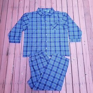 2 Piece Michael Morgan Sleepwear Collection Blue Plaid PJ Top & Bottom Set - XXL